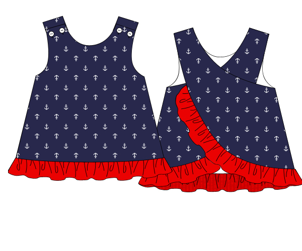 Navy printed anchor dress for baby girls - DR 2813